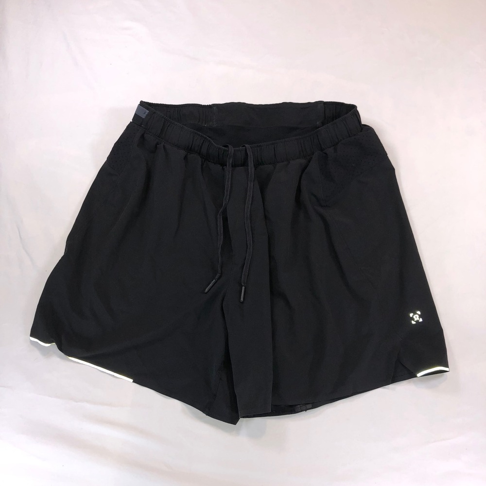 Lululemon Black Running Shorts Elastic Waist Drawstring Reflective Logo Mens